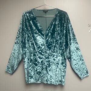 Lane Bryant Women's Green/Teal Crushed Velvet Pullover Shirt Blouse Size 22/24